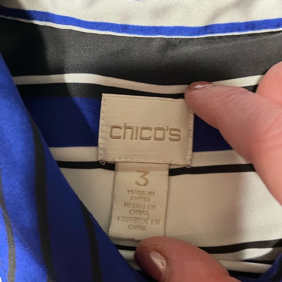 Chico’s Striped Blue and Black Button-Up Shirt - Picture 6 of 6